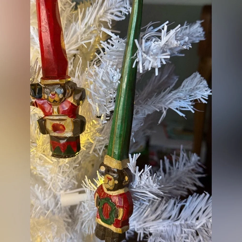 Vintage 1980’s 3 piece Festive Bear Ornaments - Red and Green